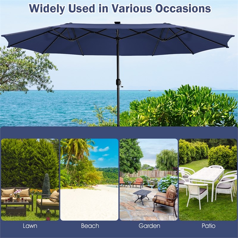 Outdoor 15FT Double-Sided Patio Umbrella w/LED Lights Navy