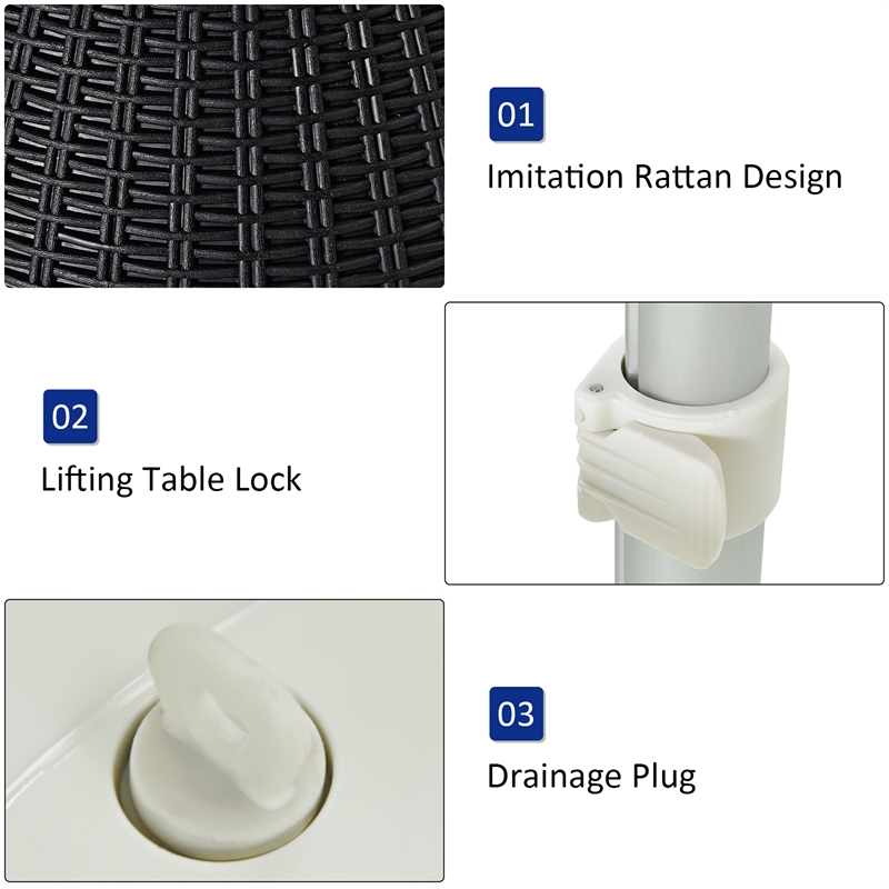 8 Gallon 3 in 1 Patio Rattan Cooler Bar Table Adjust Ice Bucket Black