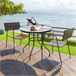 Patio Round Table Tempered Glass Steel Frame White