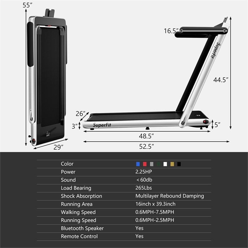 SuperFit Up To 7.5MPH 2.25HP Single Display Screen Treadmill Silver