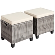 2PCS Patio Rattan Cushioned Ottoman Seat  Foot Rest Beige