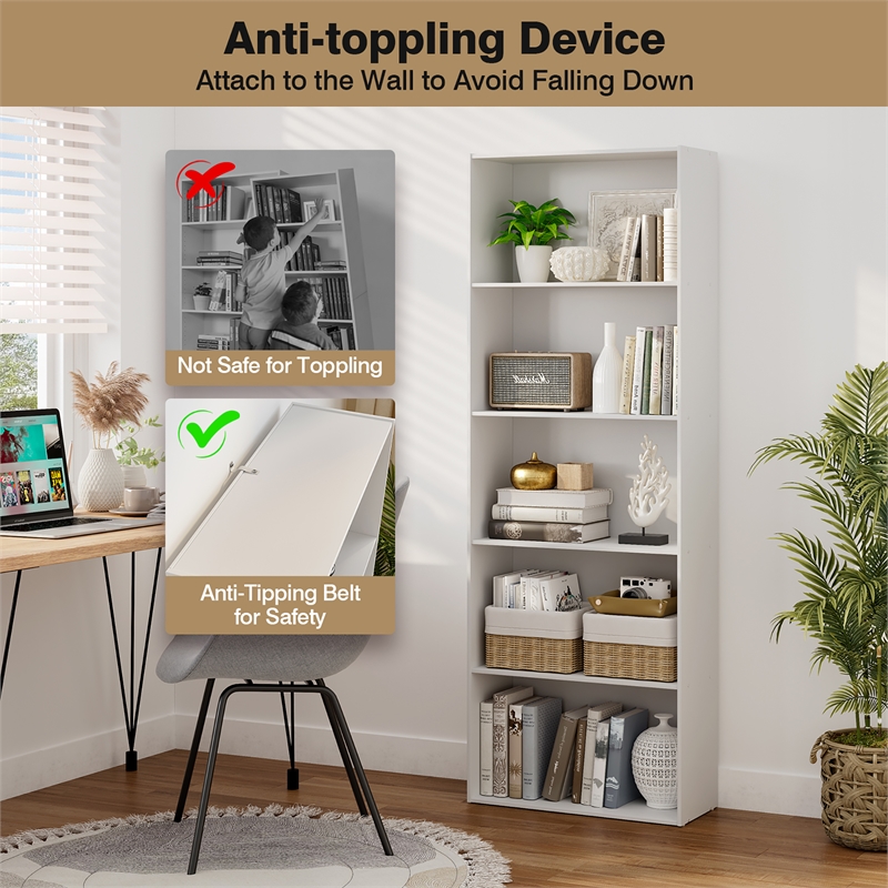 5 Shelf Storage Bookcase Display Cabinet Furniture White