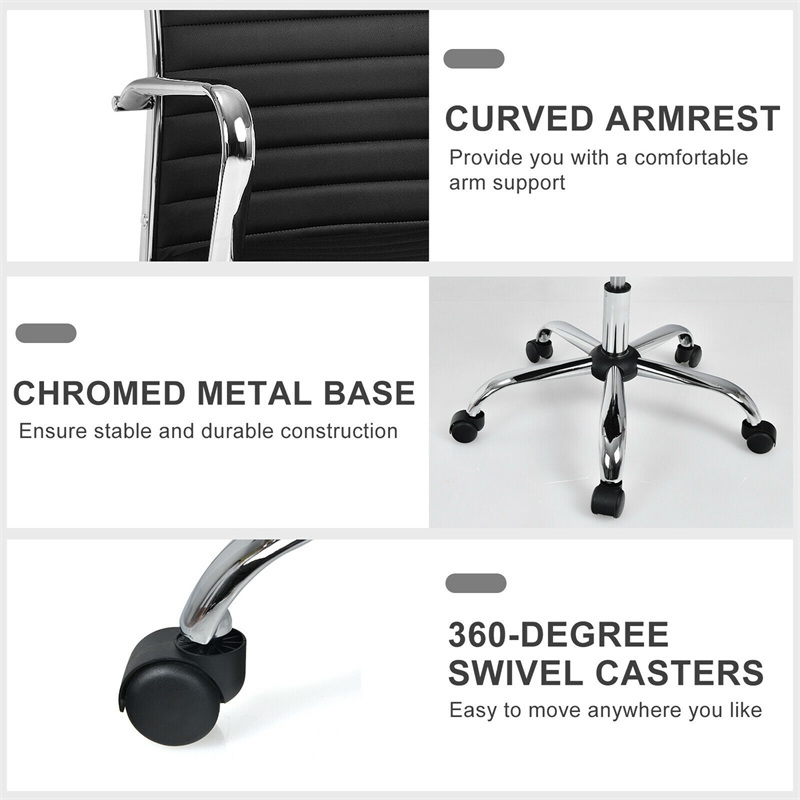 Set of 4 PU Leather Conference Office Chair Black