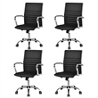 Set of 4 PU Leather Conference Office Chair Black