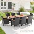9 PCS Patio Dining Set w/Umbrella Hole Brown