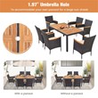 7 PCS Outdoor Dining Set with Umbrella Hole Brown Natural