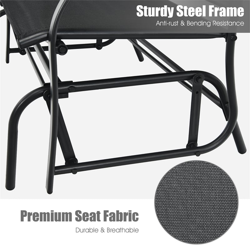 Patio Glider Rocking Bench Double 2 Person Chair Black