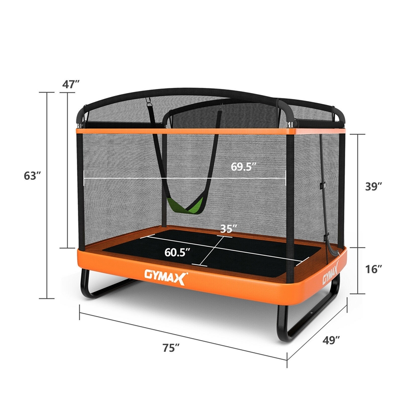 6FT Kids Recreational Trampoline W/Swing Safety Enclosure Orange