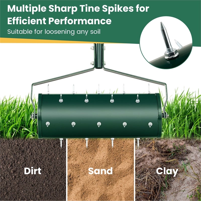 18 inch Manual Lawn Aerator Heavy Duty Rolling Grass Green