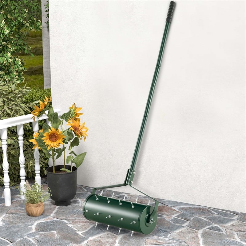 18 inch Manual Lawn Aerator Heavy Duty Rolling Grass Green