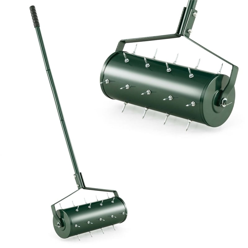 18 inch Manual Lawn Aerator Heavy Duty Rolling Grass Green