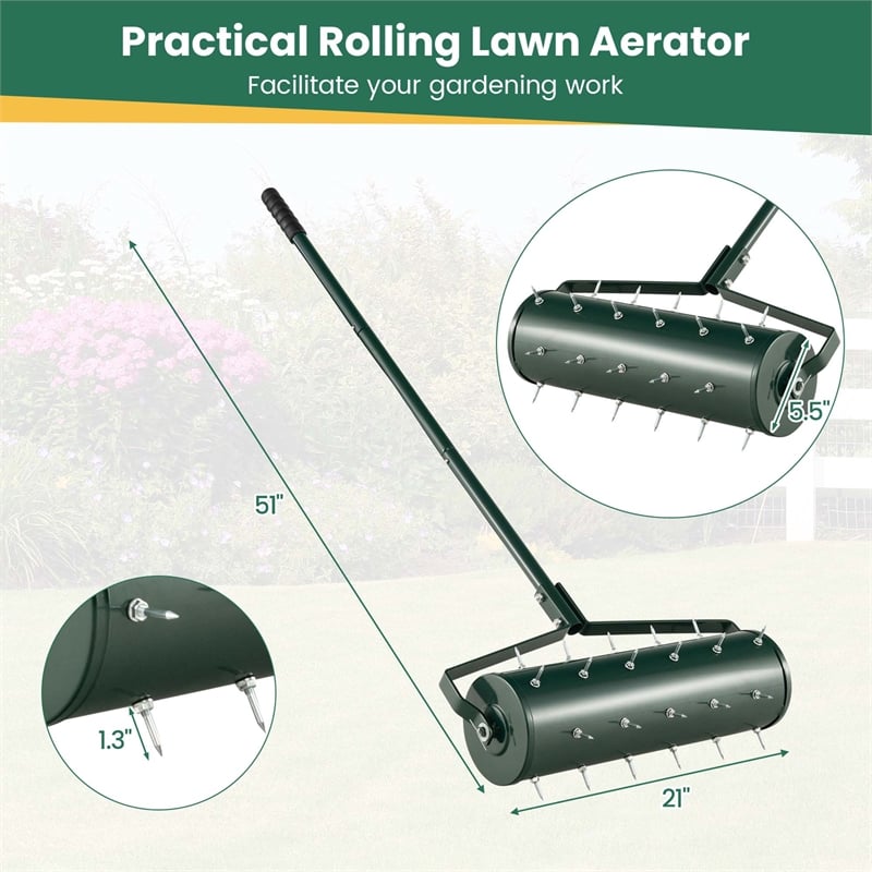 21 inch Manual Lawn Aerator Heavy Duty  Grass Tool Green