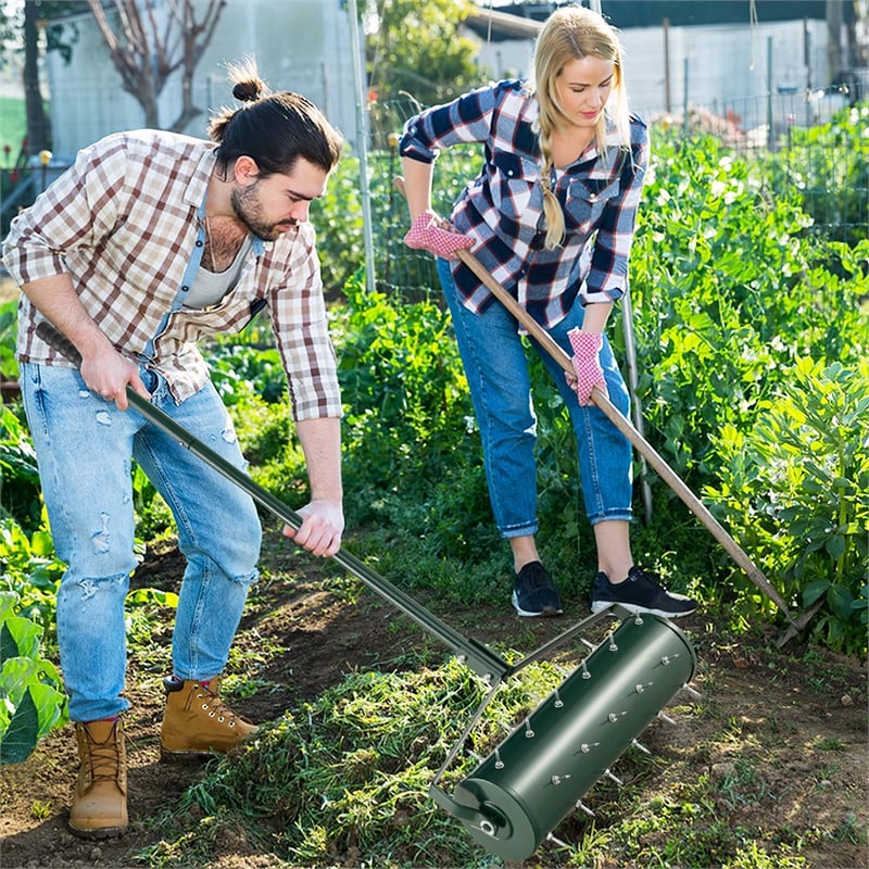 21 inch Manual Lawn Aerator Heavy Duty  Grass Tool Green