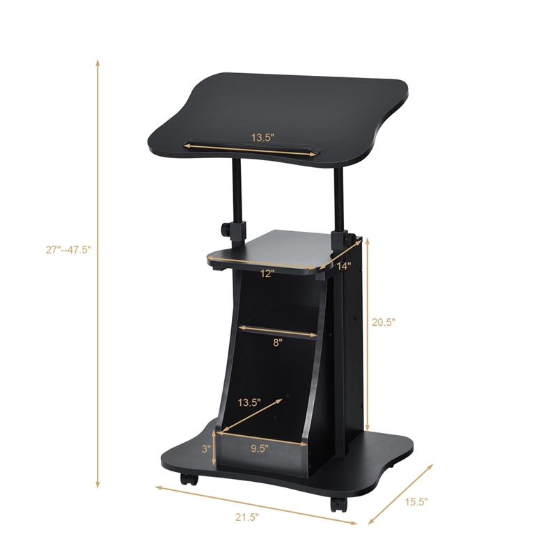 Sit to Stand Laptop Desk Cart Rolling Mobile Black