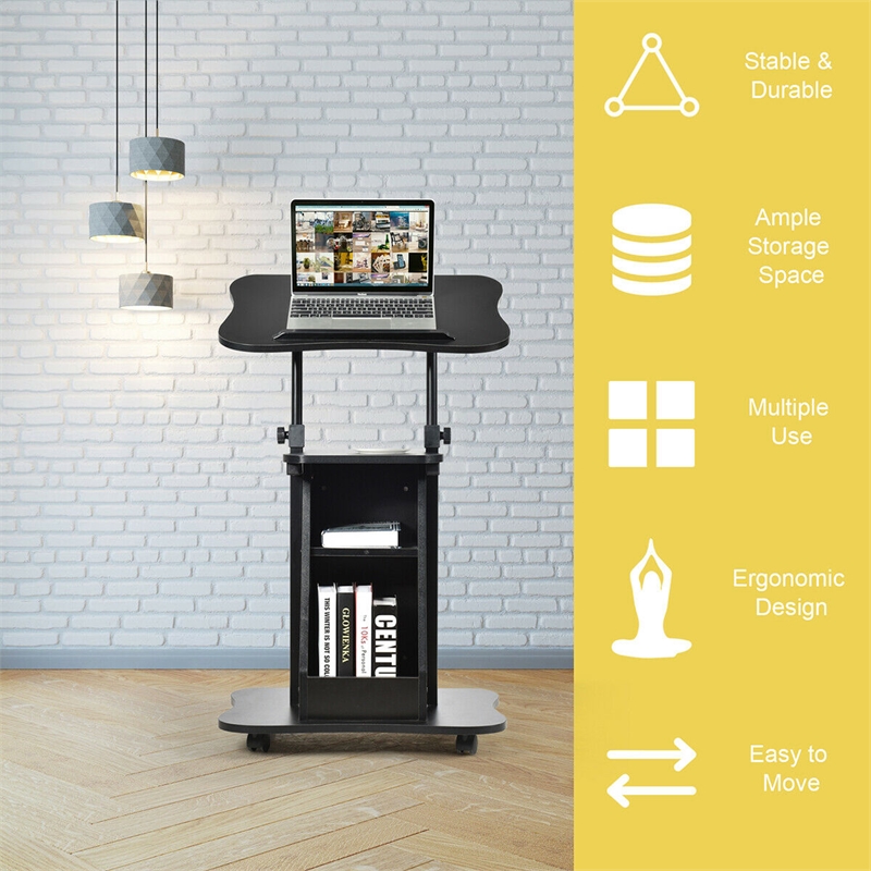 Sit to Stand Laptop Desk Cart Rolling Mobile Black