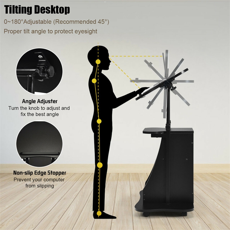 Sit to Stand Laptop Desk Cart Rolling Mobile Black