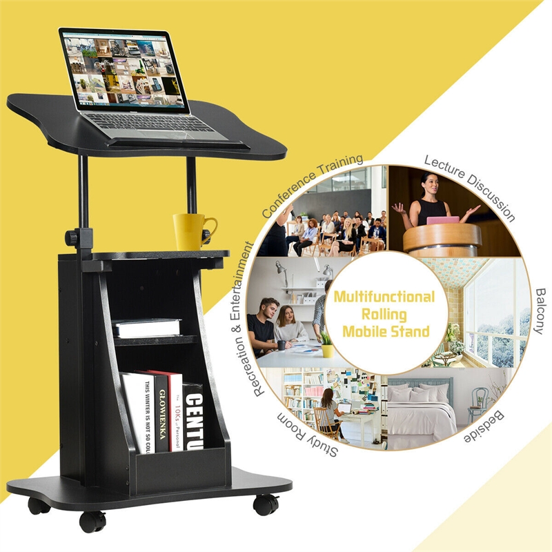 Sit to Stand Laptop Desk Cart Rolling Mobile Black