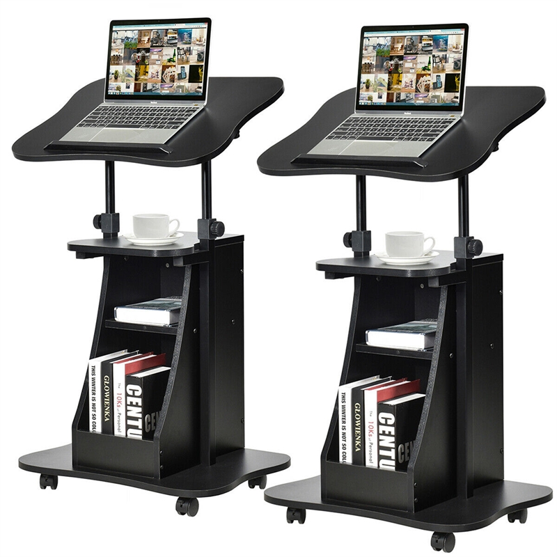 Set of 2 Sit to Stand Laptop Desk Cart Rolling Mobile Black