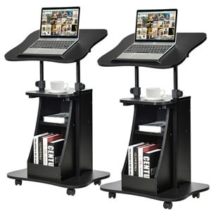 Set of 2 Sit to Stand Laptop Desk Cart Rolling Mobile Black