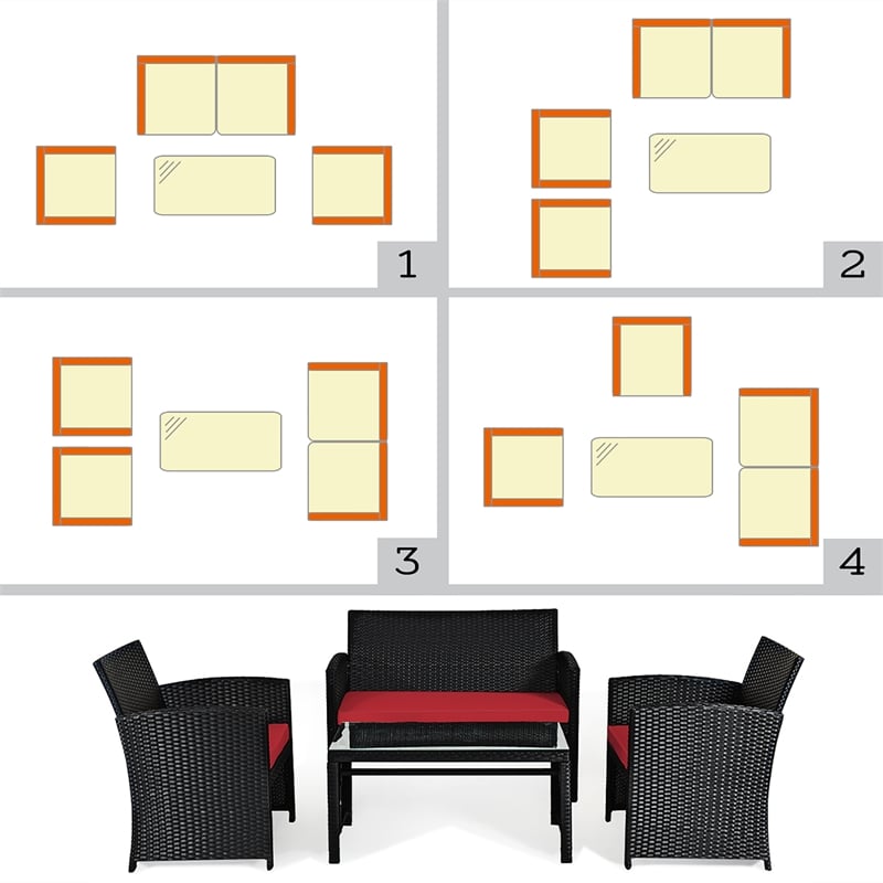8PCS Patio Rattan Furniture Conversation Set Garden Red