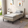 Wooden Upholstered Bed Twin Size Button Tufted Beige