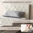 Wooden Upholstered Bed Twin Size Button Tufted Beige