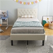 Wooden Upholstered Bed Twin Size Button Tufted Beige