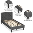 Wooden Upholstered Bed Twin Size Button Tufted Gray