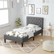 Wooden Upholstered Bed Twin Size Button Tufted Gray