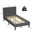 Wooden Upholstered Bed Twin Size Button Tufted Gray