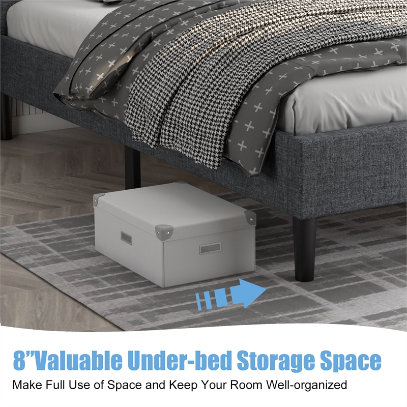 Twin Size Upholstered Bed Frame Button Tufted Foundation Gray