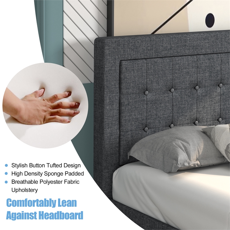 Twin Size Upholstered Bed Frame Button Tufted Foundation Gray