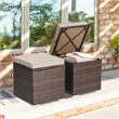 2PCS Patio Rattan Ottoman Seat Storage Box Beige