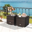 2PCS Patio Rattan Ottoman Seat Storage Box Gray