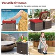 2PCS Patio Rattan Ottoman Seat Storage Box Red