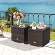 2PCS Patio Rattan Ottoman Seat Storage Box Turquoise