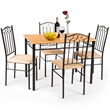 5 PC Dining Set Wood Metal Table and 4 Chairs Kitchen Breakfast Furniture