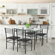5 Piece Dining Set Glass Top Table and 4 Upholstered Chairs  Black