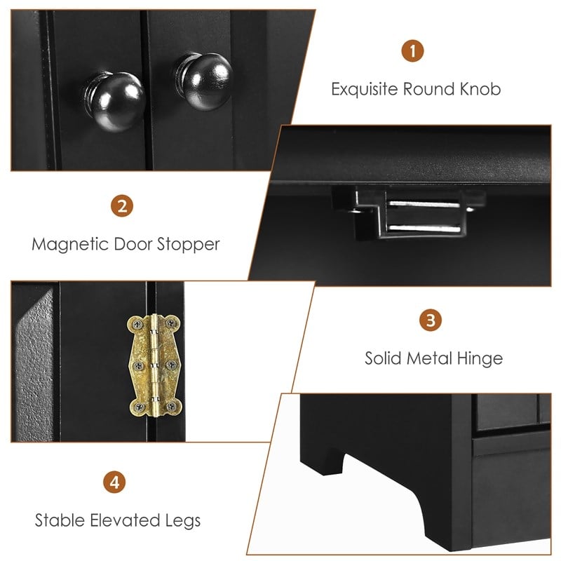 Accent Floor Storage Cabinet W/ Adjustable Shelves Black