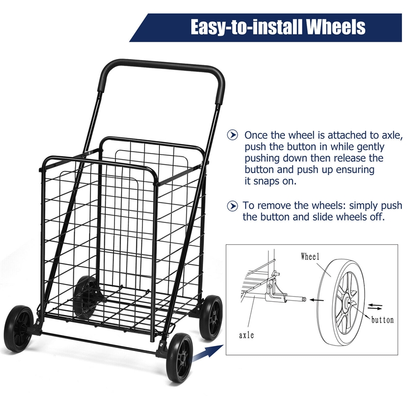 Folding Shopping Cart Utility Trolley Portable For Grocery Black
