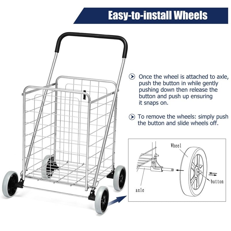 Folding Shopping Cart Utility Trolley Portable For Grocery Silver