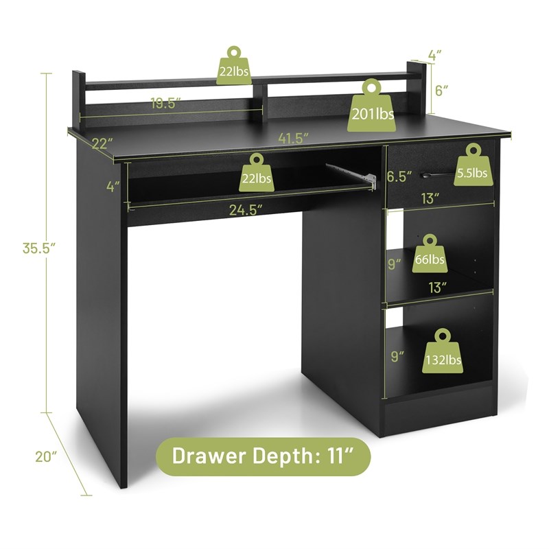 22 inch Wide Computer Desk Writing Study Laptop Table Black