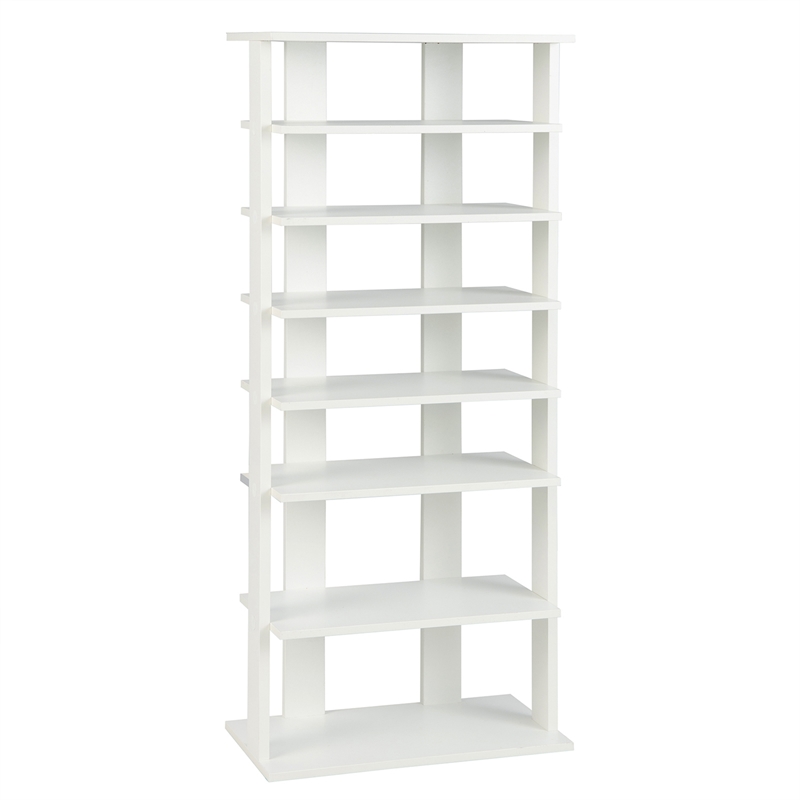 Patented 7 Tier Double Rows Shoe Rack Vertical Wooden Organizer White