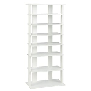 Patented 7 Tier Double Rows Shoe Rack Vertical Wooden Organizer White