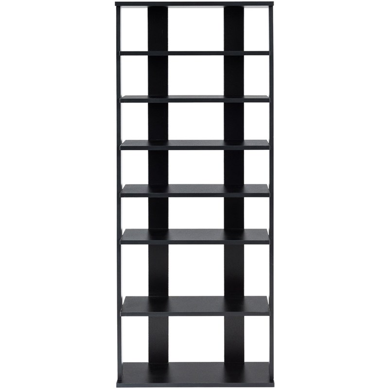 Patented 7 Tier Double Rows Shoe Rack Vertical Wooden Organizer Black