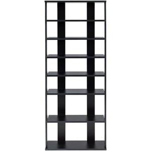 Patented 7 Tier Double Rows Shoe Rack Vertical Wooden Organizer Black