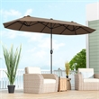 13FT Double sided Patio Umbrella w/Crank Handle Umbrella Base Tan