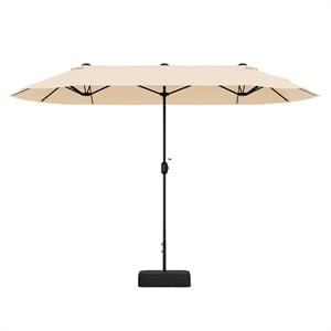13FT Double sided Patio Umbrella w/Crank Handle Umbrella Base Beige