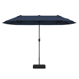 13FT Double sided Patio Umbrella w/Crank Handle Umbrella Base Navy