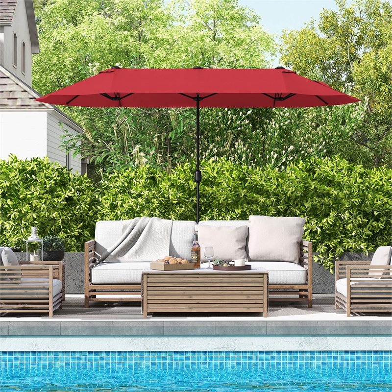 13FT Double sided Patio Umbrella w/Crank Handle Umbrella Base Wine